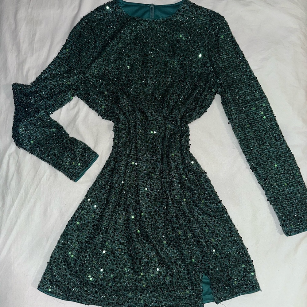 SHEIN Sparkling Teal Long Sleeve Dress